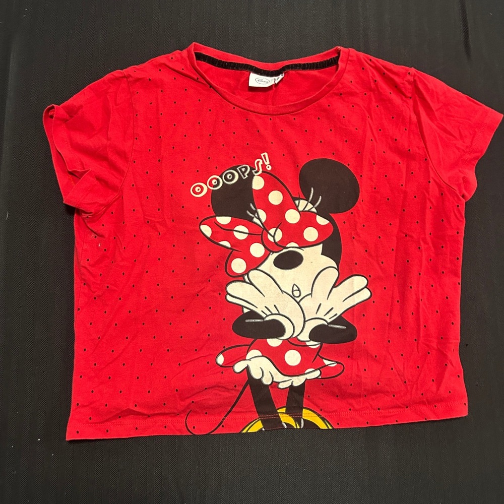 Disney Minnie Mouse Ooops Red Polka Dot Graphic T-Shirt Womens XL Short Sleeve
